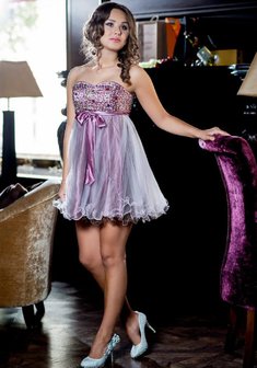 Вечернее платье L53684. А-силуэт, короткое без шлейфа.