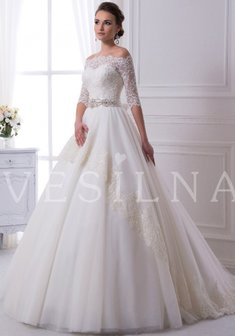 Свадебное платье Д53724. А-силуэт, длинное со шлейфом.